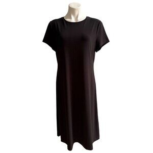 Chicos Black Short Sleeve Shift Dress W/ Back Gold Zipper Women's Size 2 (L)